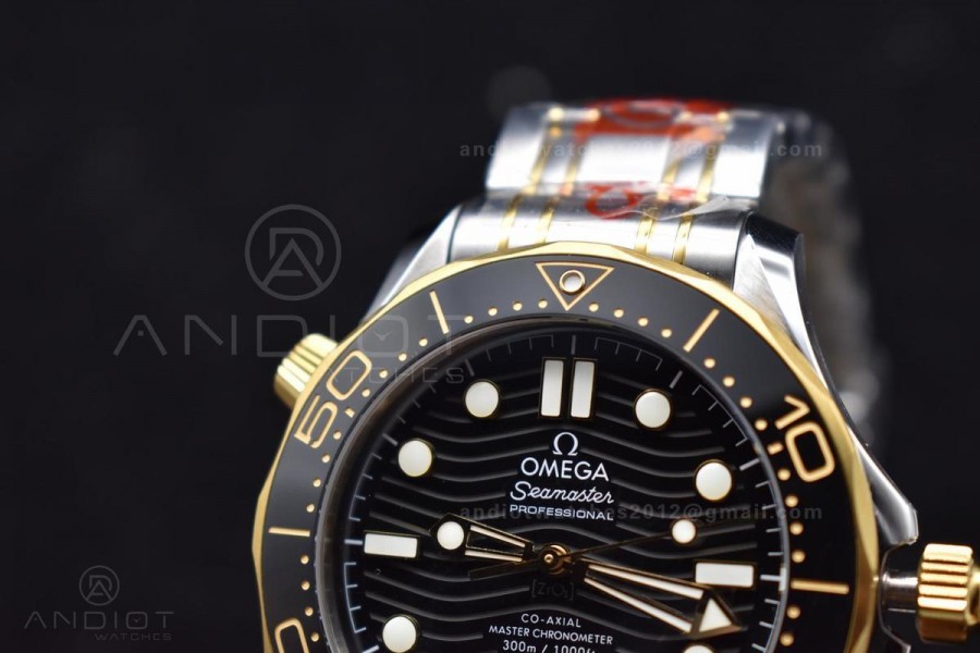 Seamaster Diver 300M SS/YG ORF 1:1 Best Edition Black Ceramic Black Dial on SS Bracelet A8800 