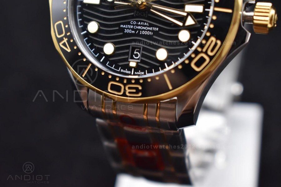 Seamaster Diver 300M SS/YG ORF 1:1 Best Edition Black Ceramic Black Dial on SS Bracelet A8800 