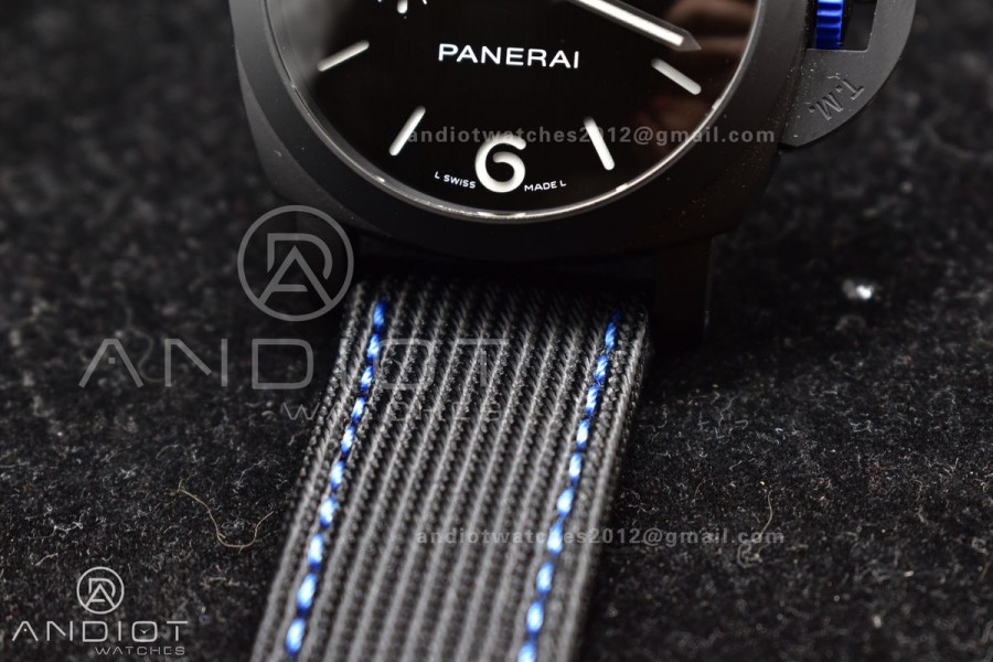 PAM1176 X Luminor GMT 44mm Carbon VSF 1:1 Best Edition Black Dial on Black Nato Strap P.9010 Super Clone