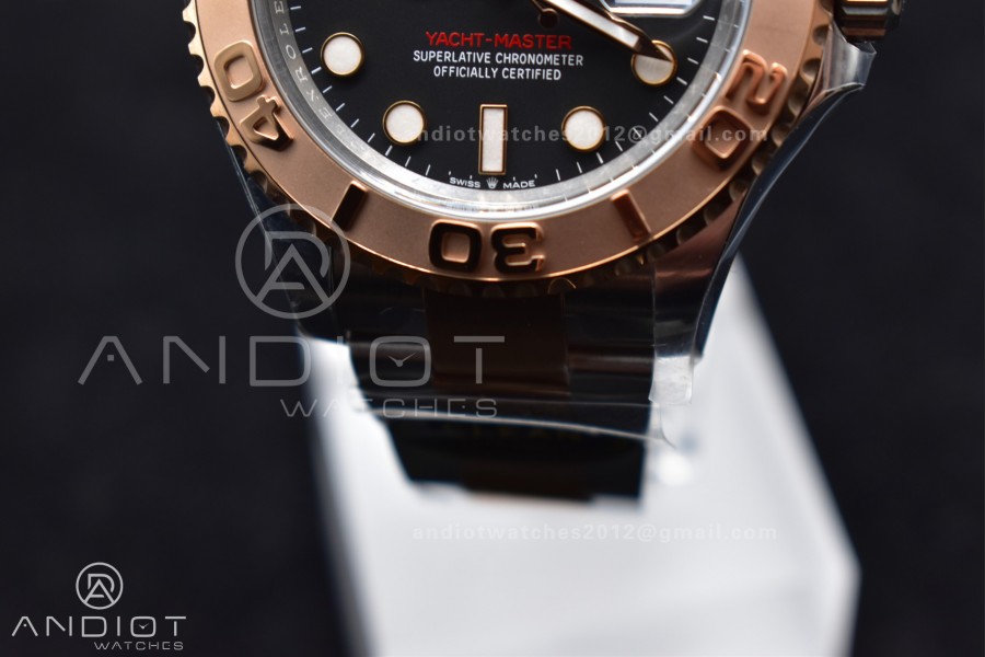 Yacht-Master 126621 Clean 1:1 Best Edition Rose Gold Plated 904L Steel Black Dial On SS Bracelet VR3235