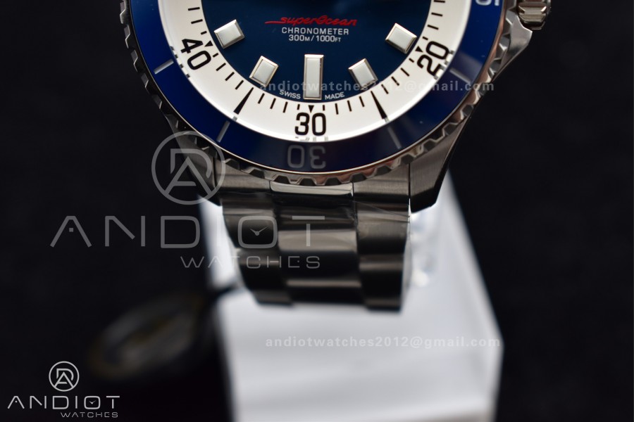 SuperOcean Automatic 44 TF 1:1 Best Edition Blue Ceramic Bezel Blue/White Dial on SS Bracelet A2824