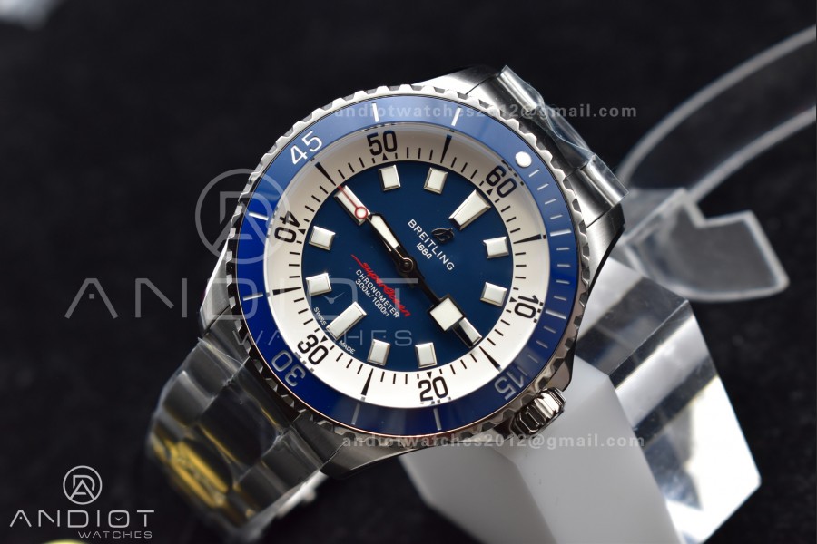 SuperOcean Automatic 44 TF 1:1 Best Edition Blue Ceramic Bezel Blue/White Dial on SS Bracelet A2824