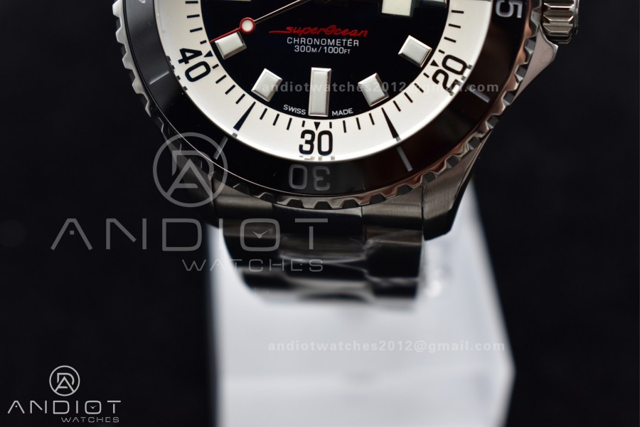 SuperOcean Automatic 44 TF 1:1 Best Edition Black/White Dial on SS Bracelet A2824
