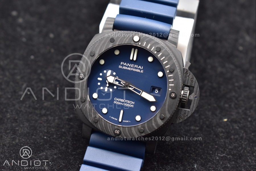 PAM1232 W Carbotech SBF 1:1 Best Edition Blue Dial on Blue Rubber Strap P900
