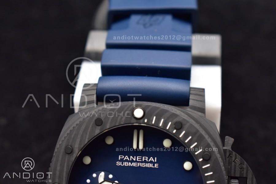 PAM1232 W Carbotech SBF 1:1 Best Edition Blue Dial on Blue Rubber Strap P900