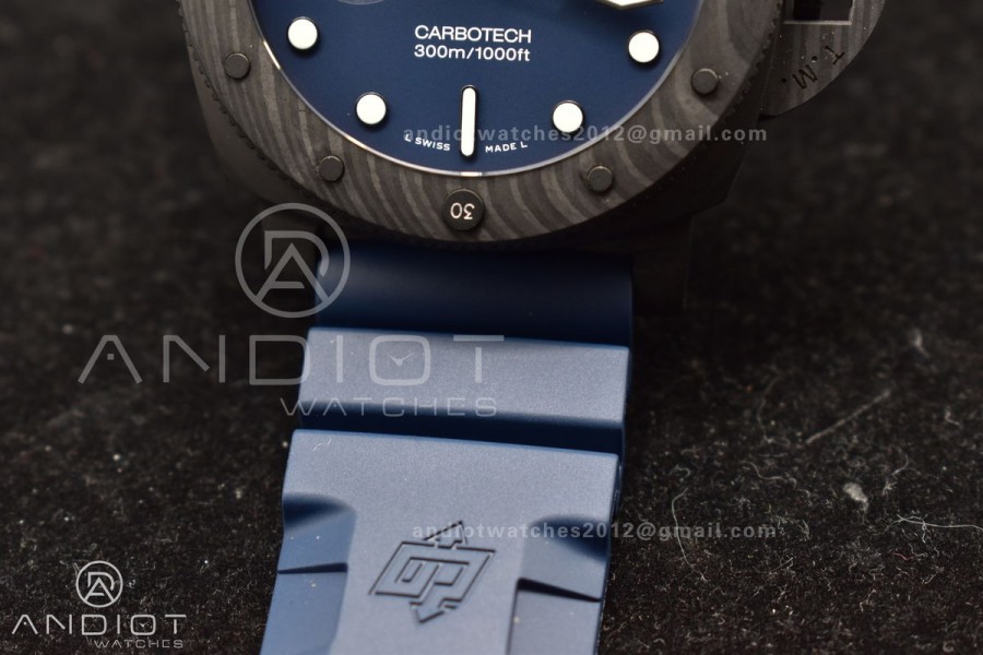 PAM1232 W Carbotech SBF 1:1 Best Edition Blue Dial on Blue Rubber Strap P900