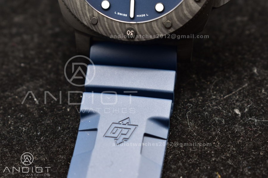 PAM1232 W Carbotech SBF 1:1 Best Edition Blue Dial on Blue Rubber Strap P900