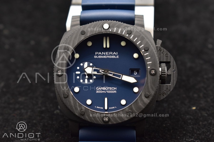 PAM1232 W Carbotech SBF 1:1 Best Edition Blue Dial on Blue Rubber Strap P900