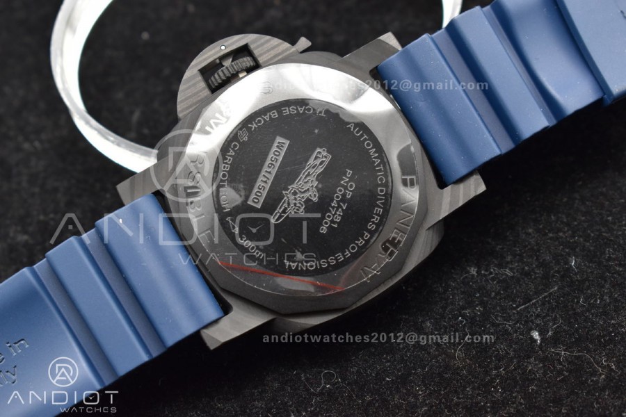 PAM1232 W Carbotech SBF 1:1 Best Edition Blue Dial on Blue Rubber Strap P900