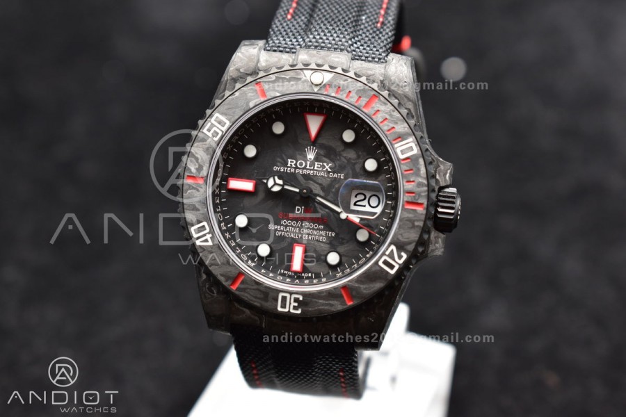 Submariner DIW Carbon VSF 1:1 Best Edition Black/Red Dial on Black Nylon Strap VS3135