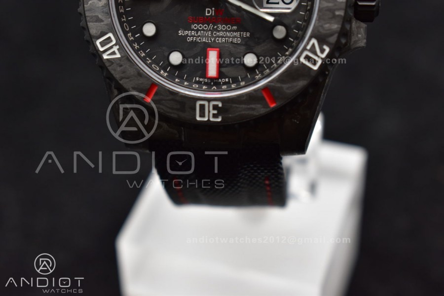 Submariner DIW Carbon VSF 1:1 Best Edition Black/Red Dial on Black Nylon Strap VS3135