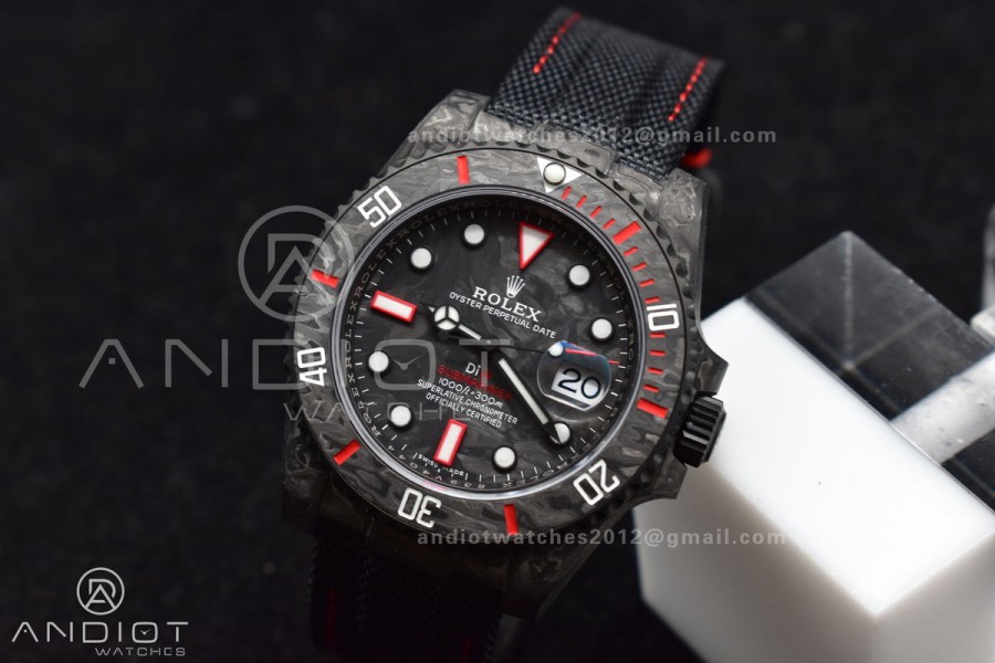 Submariner DIW Carbon VSF 1:1 Best Edition Black/Red Dial on Black Nylon Strap VS3135