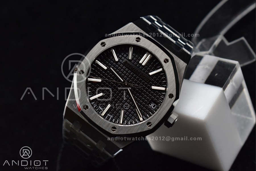 Royal Oak 41mm 15510 "50th Anniversary" SS ZF 1:1 Best Edition Black Textured Dial On SS Bracelet A4302
