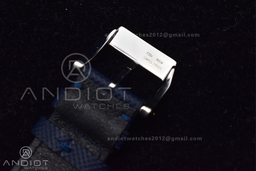 Pilot Chrono SS AZF 1:1 Best Edition Blue Dial Orange Hand on Blue Leather Strap A7750