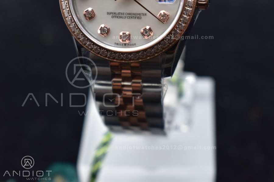 DateJust 31 Ladies 278289 WF RG 316L Steel Silver Dial Diamonds Bezel and Markers on President Syle Bracelet