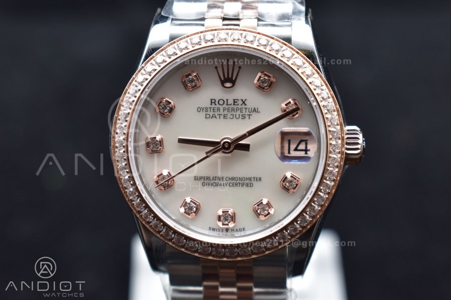 DateJust 31 Ladies 278289 WF RG 316L Steel Silver Dial Diamonds Bezel and Markers on President Syle Bracelet