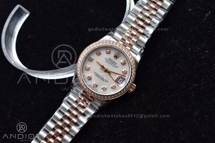 DateJust 31 Ladies 278289 WF RG 316L Steel Silver Dial Diamonds Bezel and Markers on President Syle Bracelet