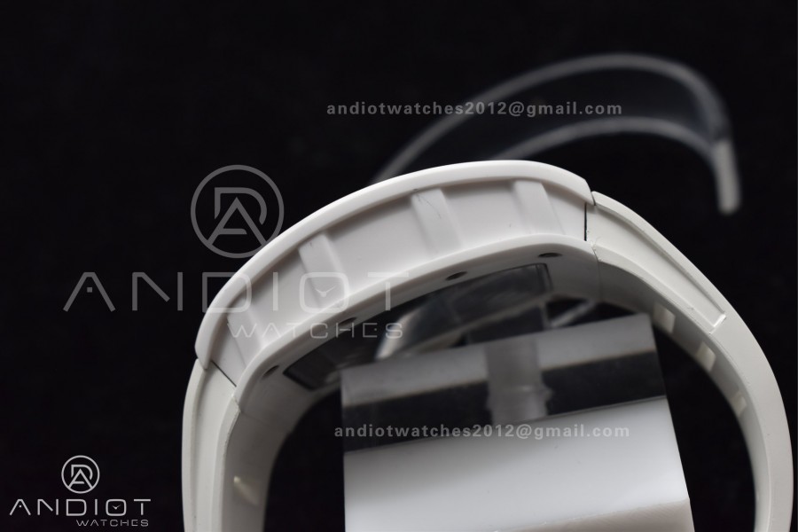 RM055 White Ceramic BBR Best Edition Skeleton Dial on White Rubber Strap Clone RMUL2 V2