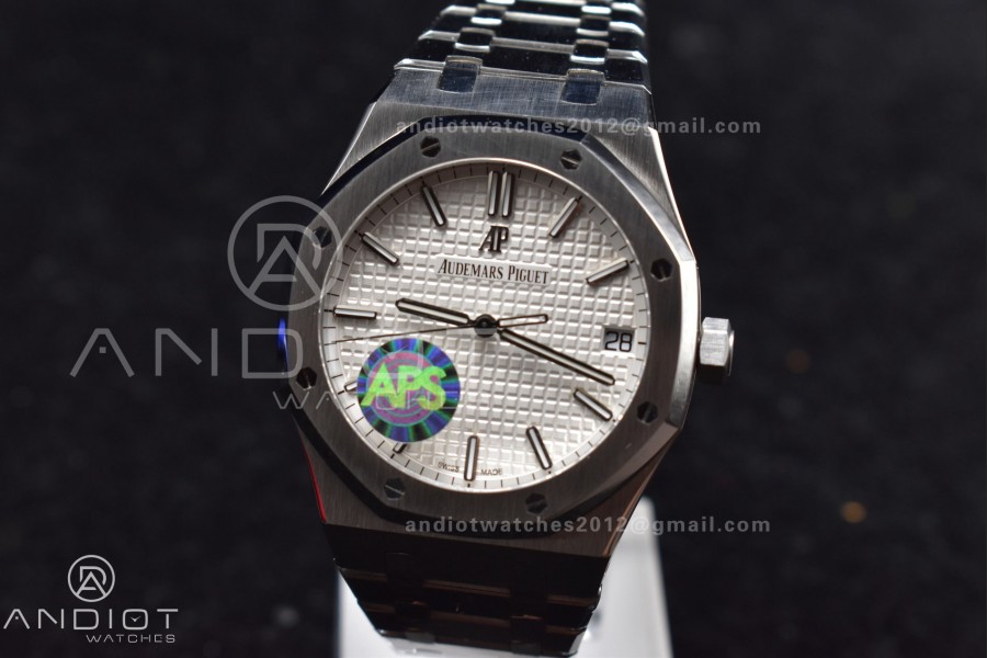 Royal Oak 41mm 15500 SS APSF 1:1 Best Edition White Textured Dial on SS Bracelet A4302 Super Clone
