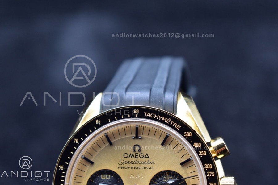 Speedmaster Moonwatch in Moonshine Gold YG RMF Best Edition YG Dial on Black Rubber Strap Manual Chrono