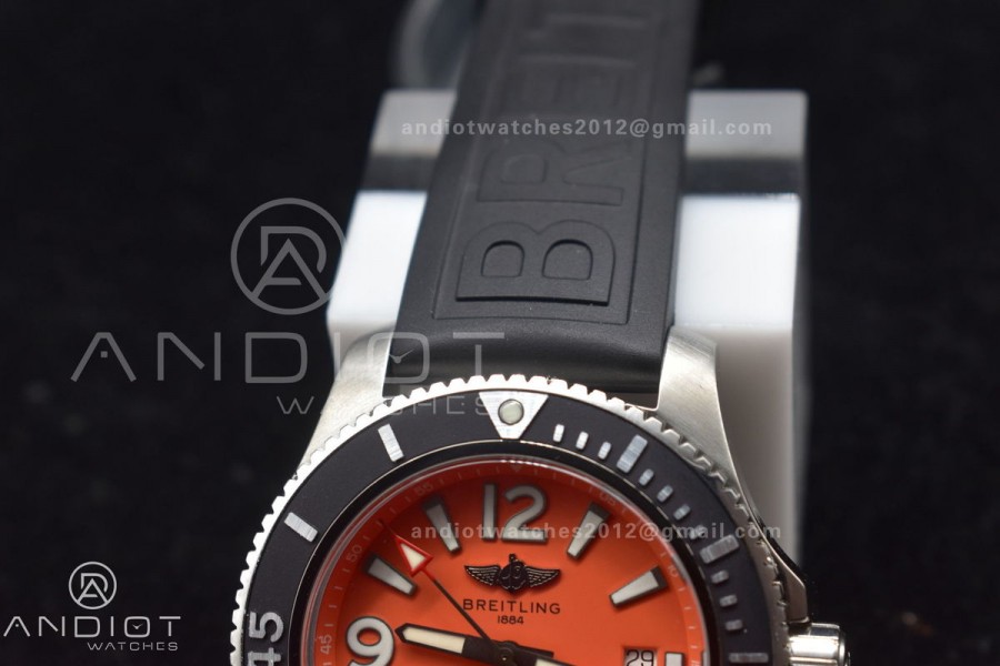 Superocean Automatic 44 TF 1:1 Best Edition Orange Dial Black Bezel On Black Rubber Strap A2824