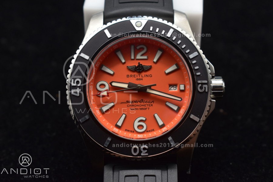 Superocean Automatic 44 TF 1:1 Best Edition Orange Dial Black Bezel On Black Rubber Strap A2824