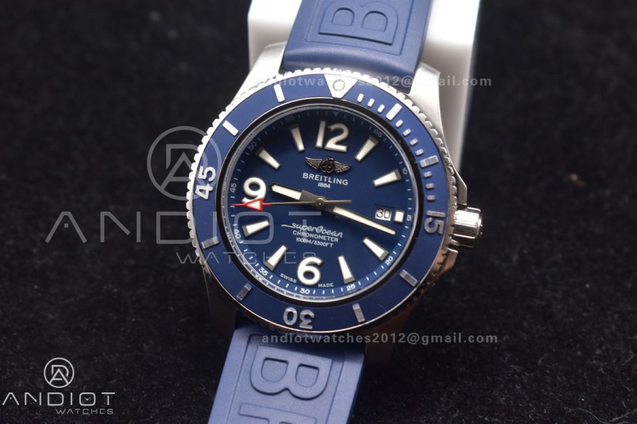 Superocean Automatic 44 TF 1:1 Best Edition Blue Dial Black Bezel On Black Rubber Strap A2824