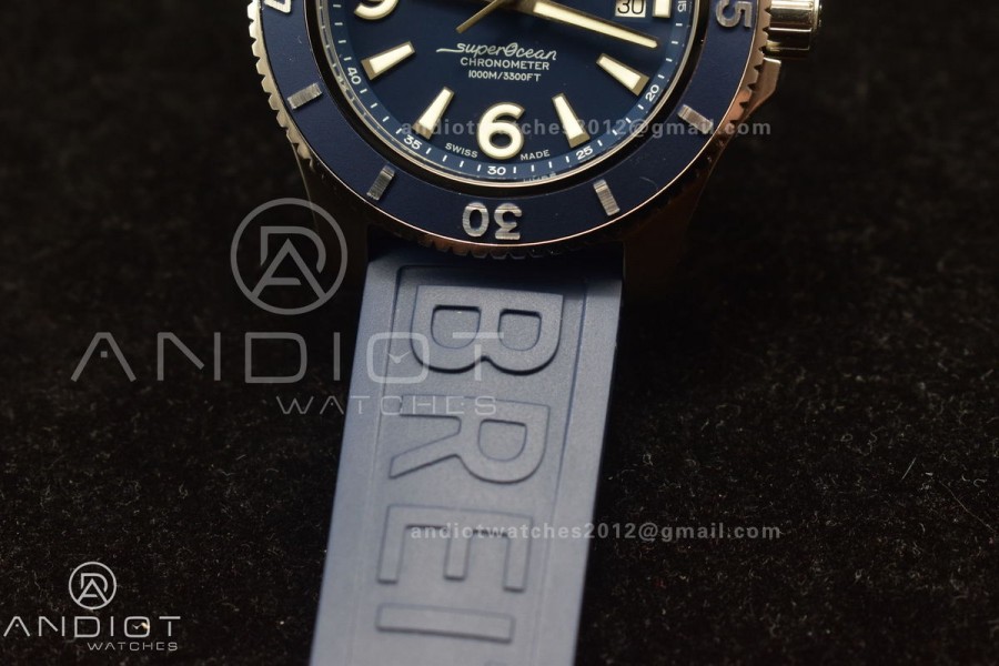 Superocean Automatic 44 TF 1:1 Best Edition Blue Dial Black Bezel On Black Rubber Strap A2824