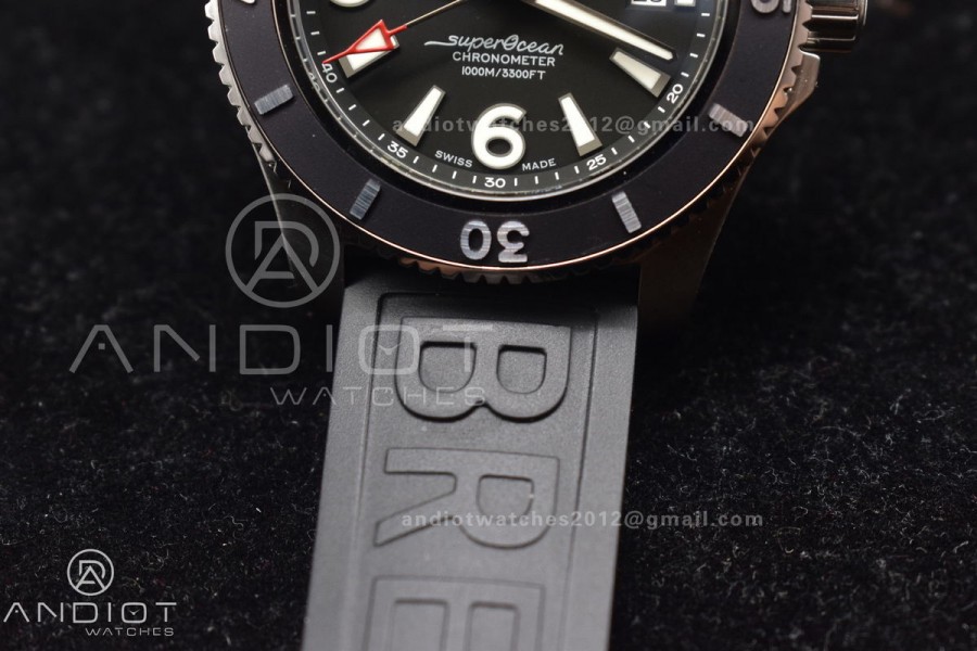 Superocean Automatic 44 TF 1:1 Best Edition Black Dial Black Bezel On Black Rubber Strap A2824