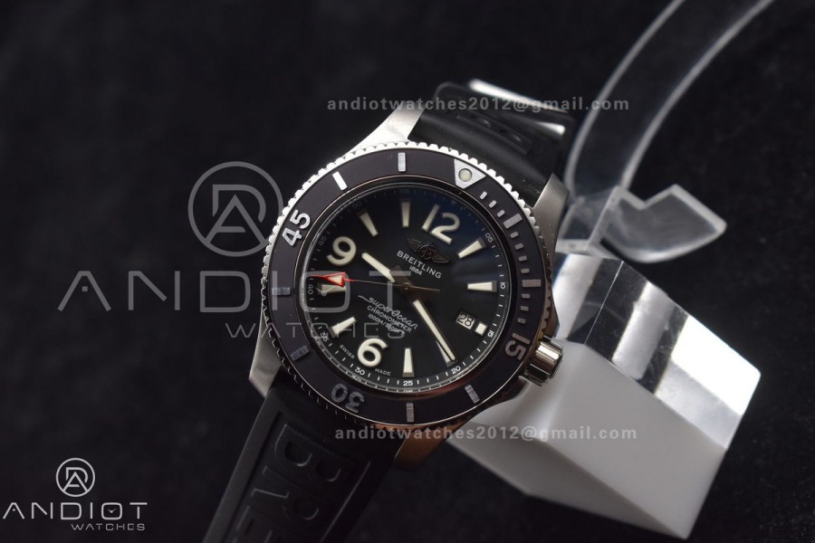 Superocean Automatic 44 TF 1:1 Best Edition Black Dial Black Bezel On Black Rubber Strap A2824