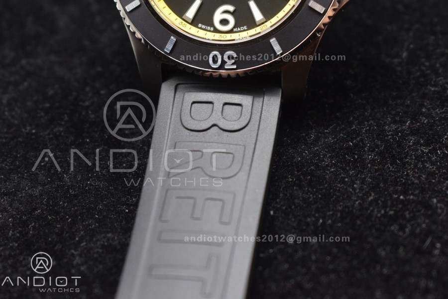 Superocean Automatic 44 TF 1:1 Best Edition Black Dial and Bezel with Yellow Rehaut On Black Rubber Strap A2824