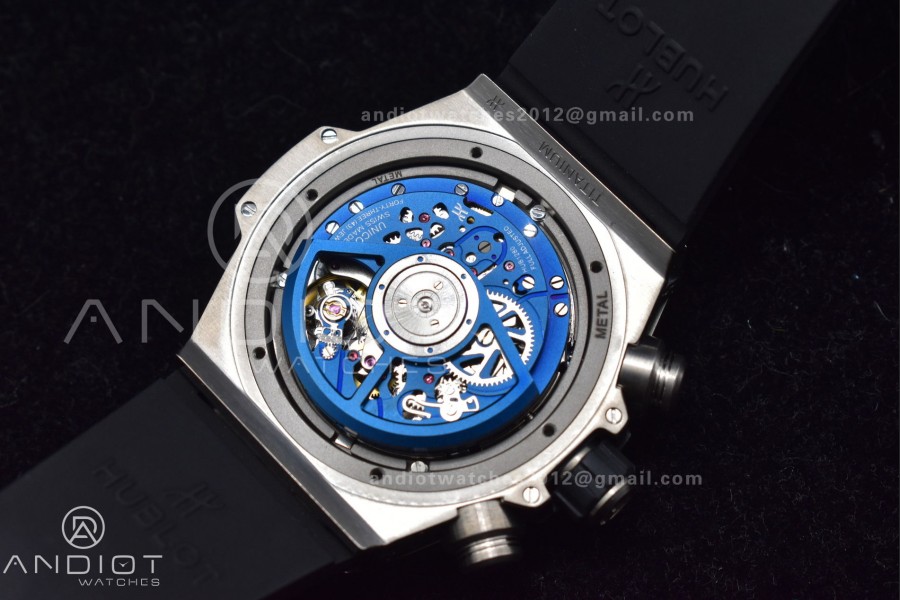 Hublot Big Bang Unico Titanium ZF 1:1 Best Edition Blue Skeleton Dial on Blue Rubber Strap A1280