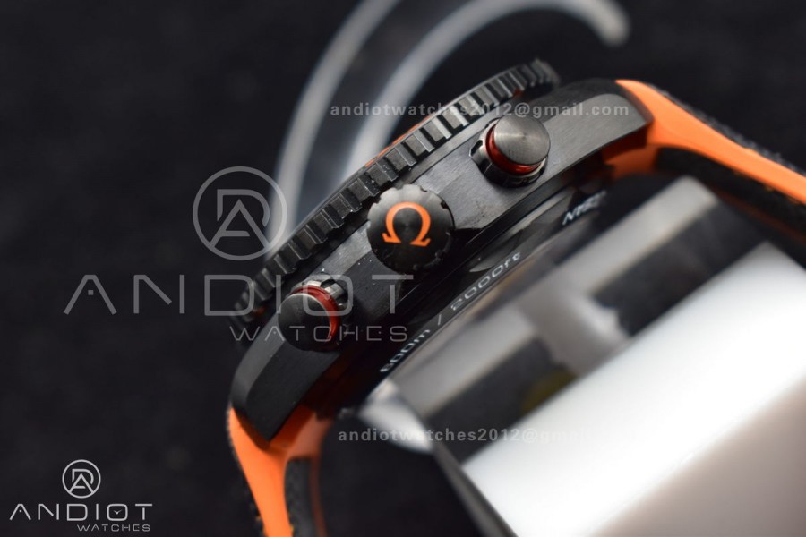 Planet Ocean Master Chronometer OMF DLC Black/Orange Bezel Black Dial on Black Nylon Strap A9900 (Black Balance Wheel) 