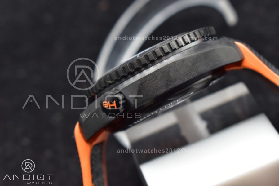 Planet Ocean Master Chronometer OMF DLC Black/Orange Bezel Black Dial on Black Nylon Strap A9900 (Black Balance Wheel) 