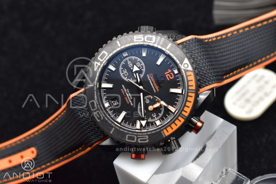Planet Ocean Master Chronometer OMF DLC Black/Orange Bezel Black Dial on Black Nylon Strap A9900 (Black Balance Wheel) 