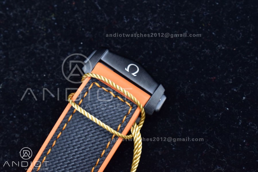 Planet Ocean Master Chronometer OMF DLC Black/Orange Bezel Black Dial on Black Nylon Strap A9900 (Black Balance Wheel) 