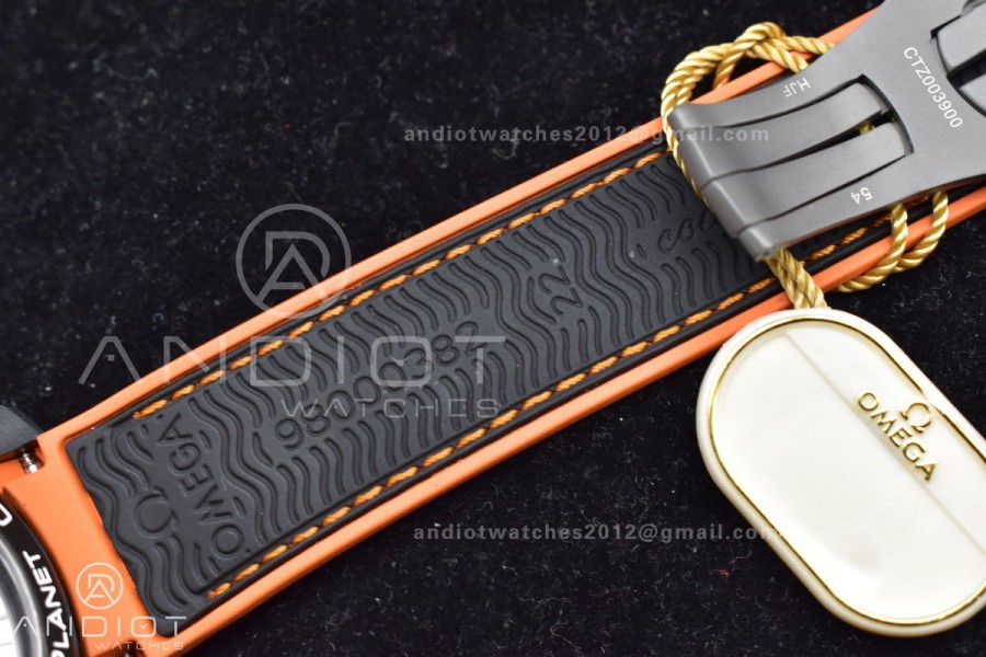 Planet Ocean Master Chronometer OMF DLC Black/Orange Bezel Black Dial on Black Nylon Strap A9900 (Black Balance Wheel) 