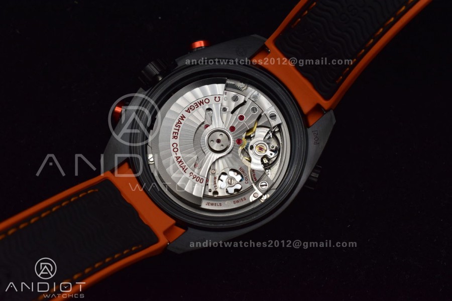 Planet Ocean Master Chronometer OMF DLC Black/Orange Bezel Black Dial on Black Nylon Strap A9900 (Black Balance Wheel) 