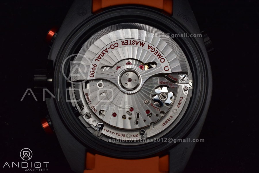 Planet Ocean Master Chronometer OMF DLC Black/Orange Bezel Black Dial on Black Nylon Strap A9900 (Black Balance Wheel) 