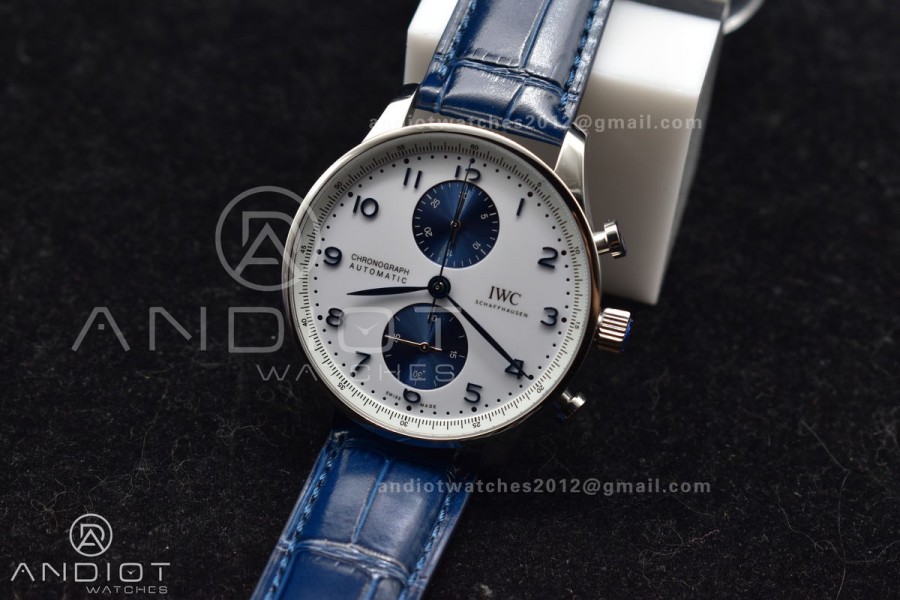 Portuguese Chrono IW371620 ZF 1:1 Best Edition White/Blue Dial on Blue Leather Strap A69355