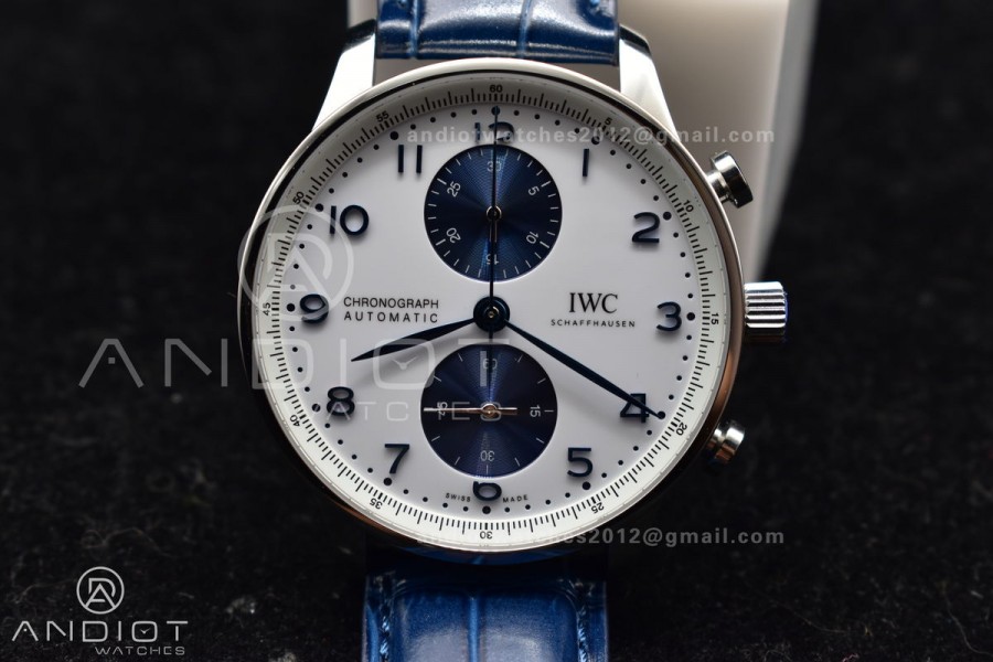 Portuguese Chrono IW371620 ZF 1:1 Best Edition White/Blue Dial on Blue Leather Strap A69355