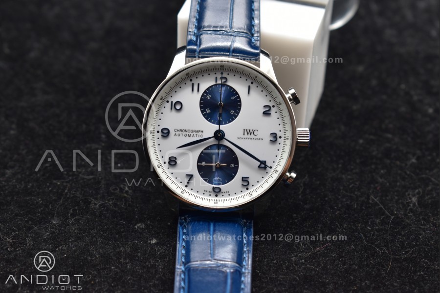Portuguese Chrono IW371620 ZF 1:1 Best Edition White/Blue Dial on Blue Leather Strap A69355