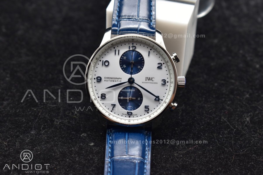 Portuguese Chrono IW371620 ZF 1:1 Best Edition White/Blue Dial on Blue Leather Strap A69355