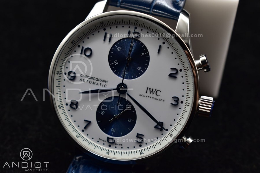 Portuguese Chrono IW371620 ZF 1:1 Best Edition White/Blue Dial on Blue Leather Strap A69355