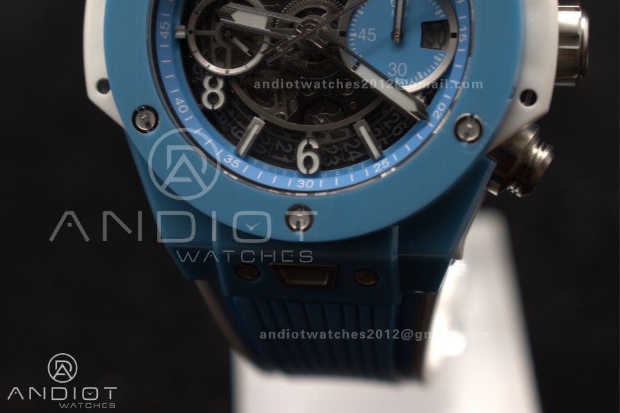 Big Bang Unico Baby Blue Magic Ceramic BBF 1:1 Best Edition Skeleton Dial On Baby Blue Rubber Strap A1280