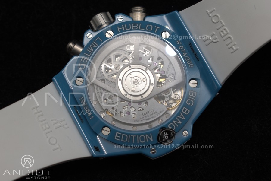 Big Bang Unico Baby Blue Magic Ceramic BBF 1:1 Best Edition Skeleton Dial On Baby Blue Rubber Strap A1280