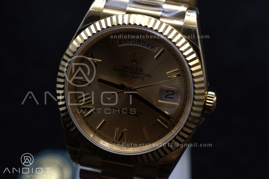 DayDate 40 RG GSF Gain Weight Gold Roman Dial on President Bracelet A2836