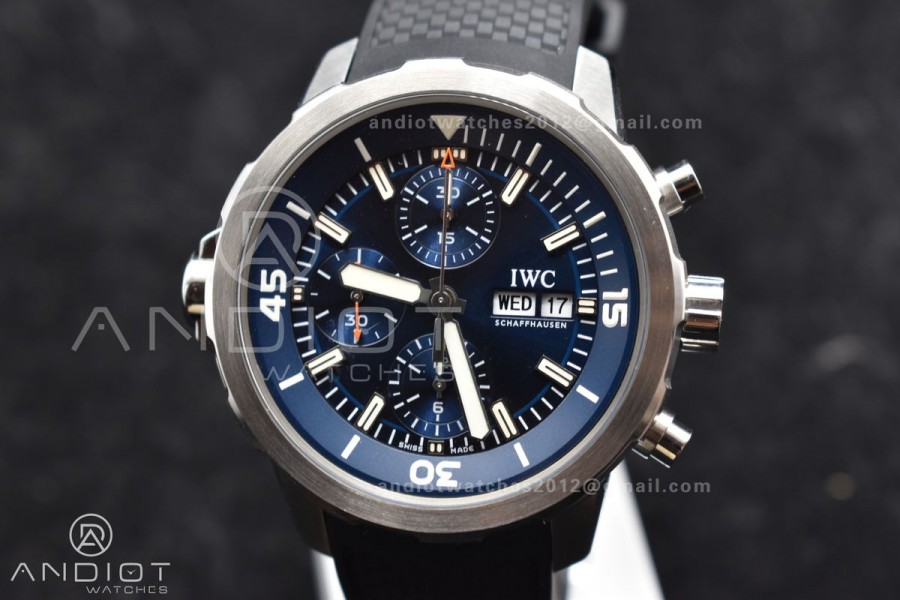 Aquatimer Chrono SS AZF 1:1 Best Edition Blue Dial on Rubber Strap A7750