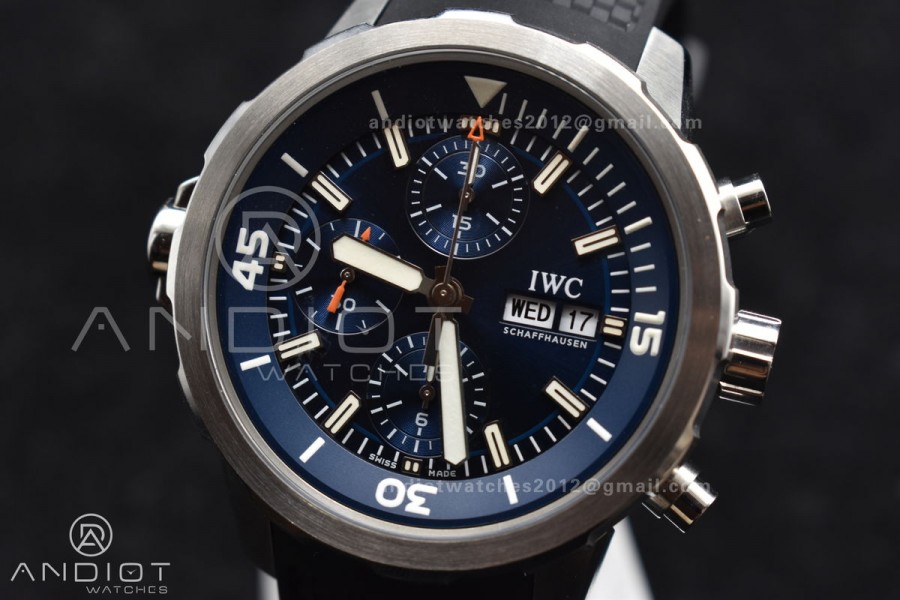 Aquatimer Chrono SS AZF 1:1 Best Edition Blue Dial on Rubber Strap A7750