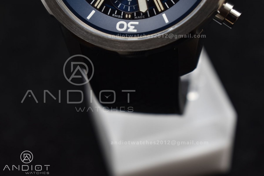 Aquatimer Chrono SS AZF 1:1 Best Edition Blue Dial on Rubber Strap A7750